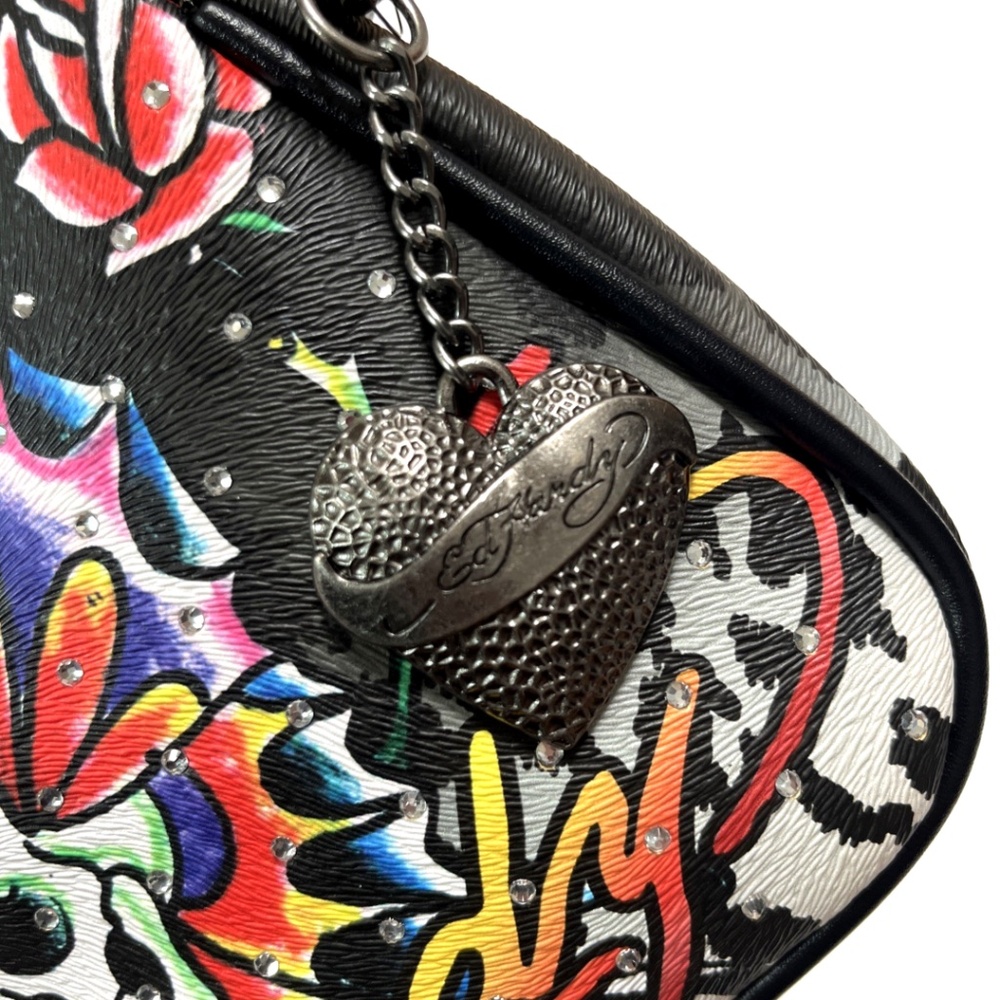 Ed Hardy Skull Heart Flame Shoulder Bag Y2K Tattoo Crossbody Studded Rhinestone - Picture 6 of 11